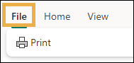 Preview window with a yellow highlight box around the File tab and showing Print option.